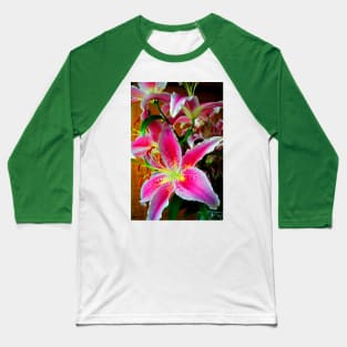 Pink Lily Lilium Herbaceous Flowering Plants Baseball T-Shirt